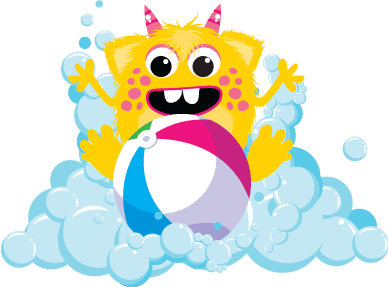 foam monster playing with beach ball
